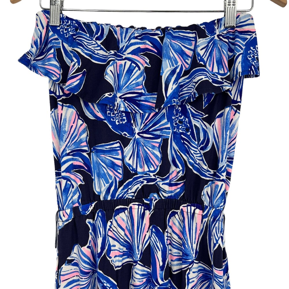 Lilly Pulitzer Alathea Jumpsuit Bright Navy in Reel Life Off Shoulder Size XS - Picture 6 of 13